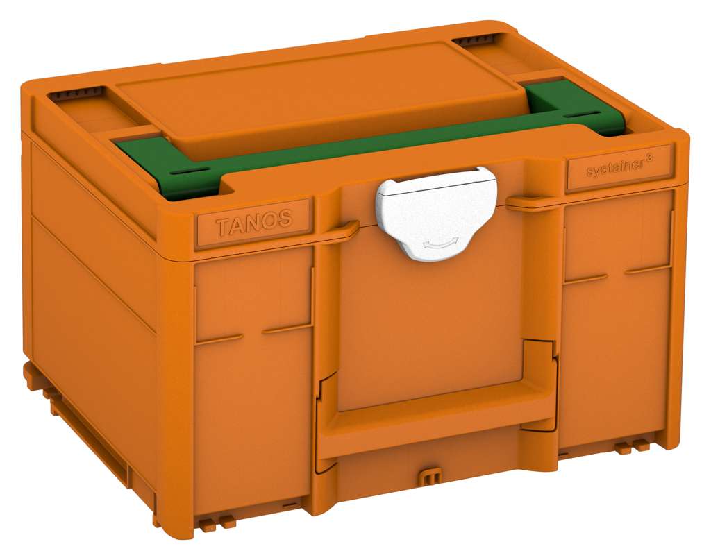 Systainer³ M 237, Deep Orange with Emerald Green lid handle and White catches