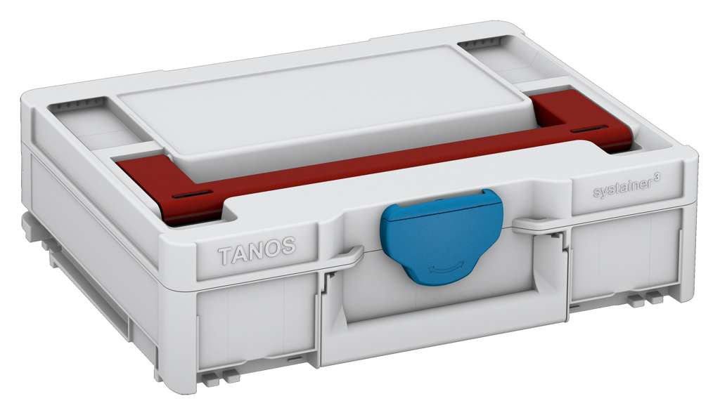 Systainer³ M 112, Light Grey with Carmine Red lid handle and Sky Blue catches