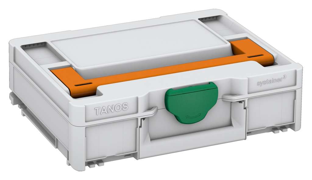 Systainer³ M 112, Light Grey with Deep Orange lid handle and Signal Green catches