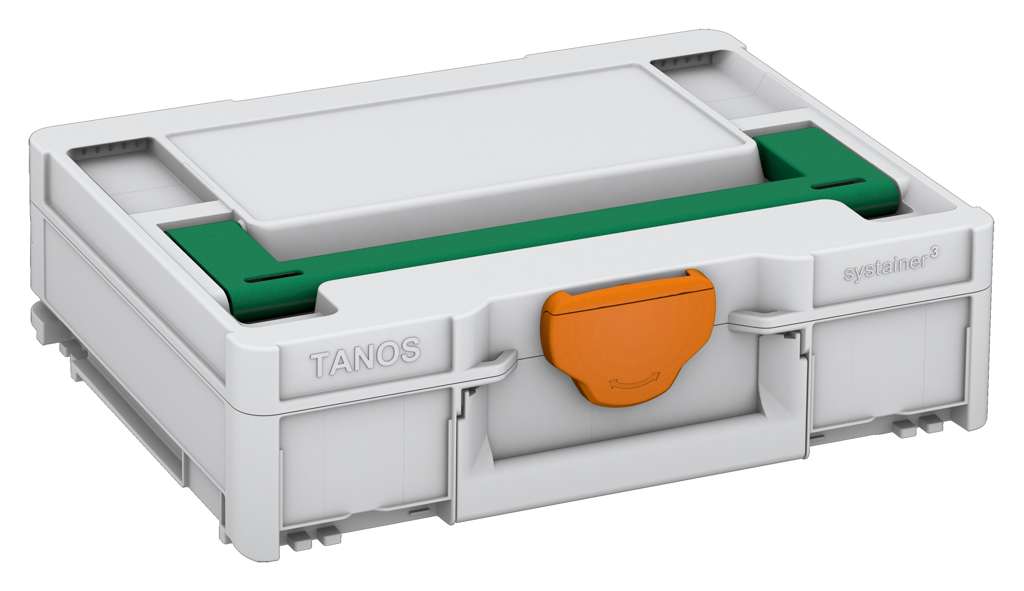 Systainer³ M 112, Light Grey with Signal Green lid handle and Deep Orange catches