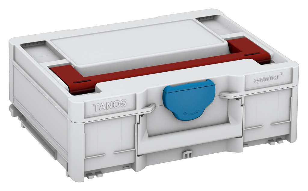 Systainer³ M 137, Light Grey with Carmine Red lid handle and Sky Blue catches