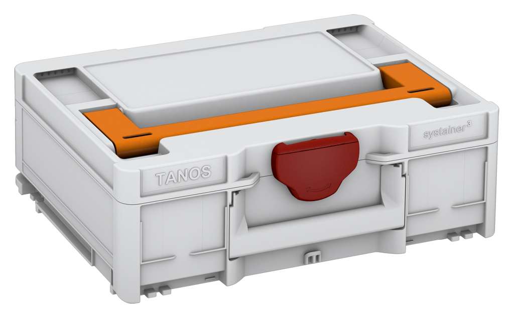 Systainer³ M 137, Light Grey with Deep Orange lid handle and Carmine Red catches