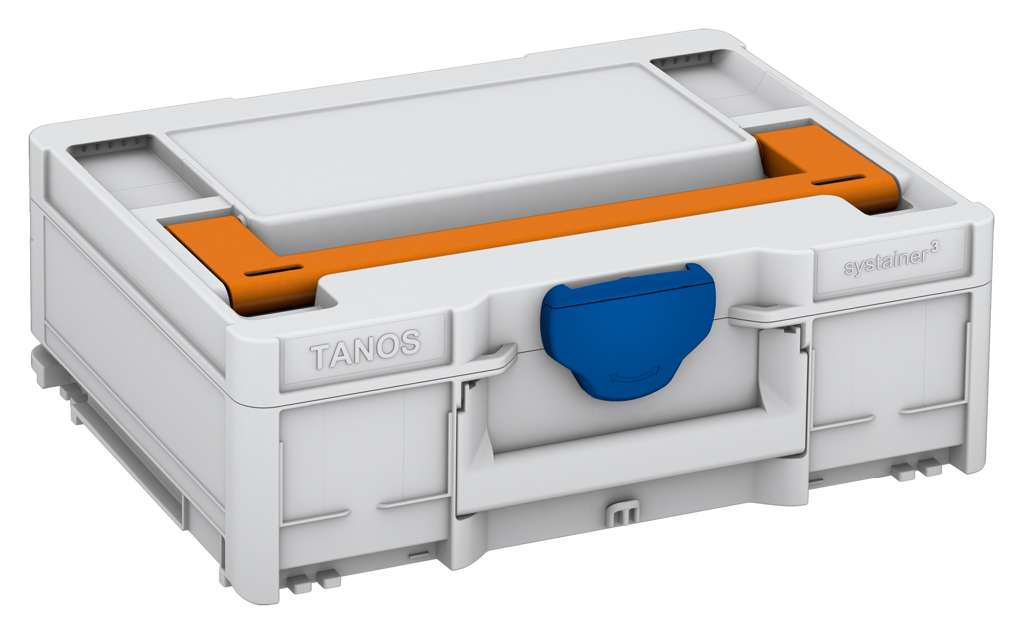 Systainer³ M 137, Light Grey with Deep Orange lid handle and Signal Blue catches
