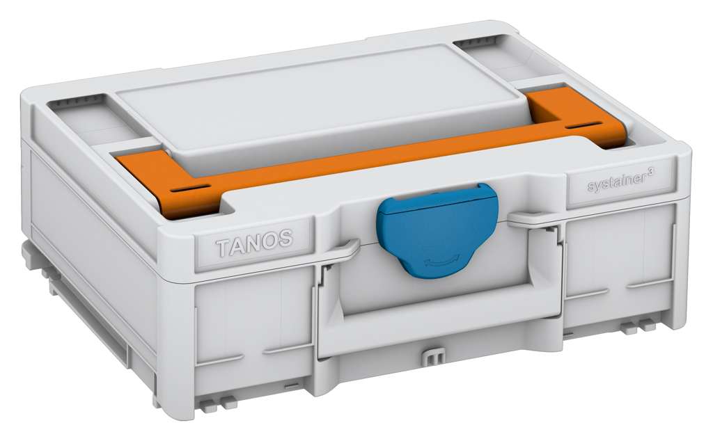 Systainer³ M 137, Light Grey with Deep Orange lid handle and Sky Blue catches