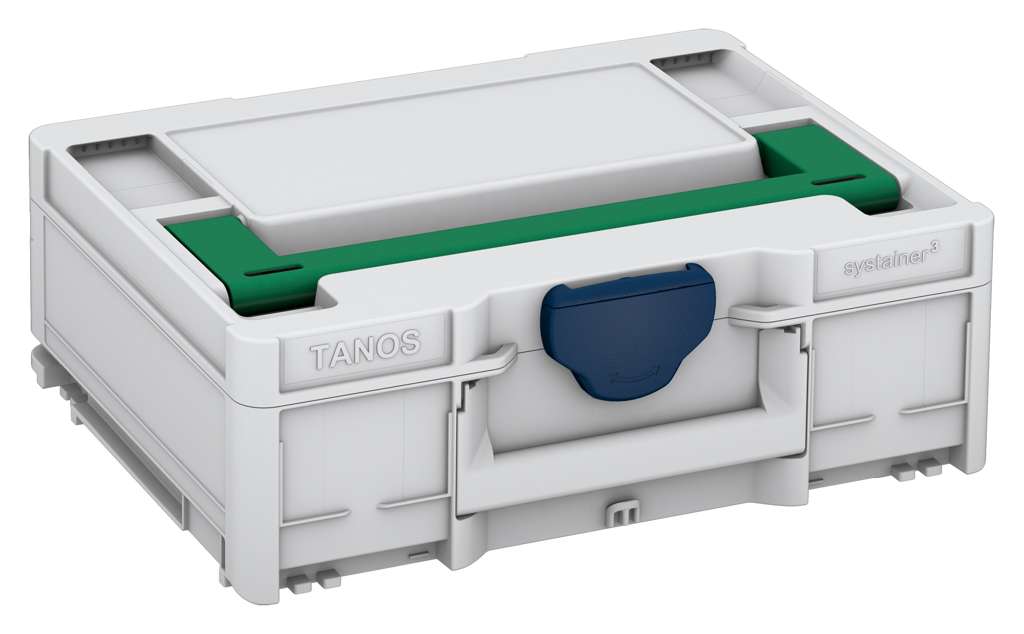 Systainer³ M 137, Light Grey with Signal Green lid handle and Sapphire Blue catches