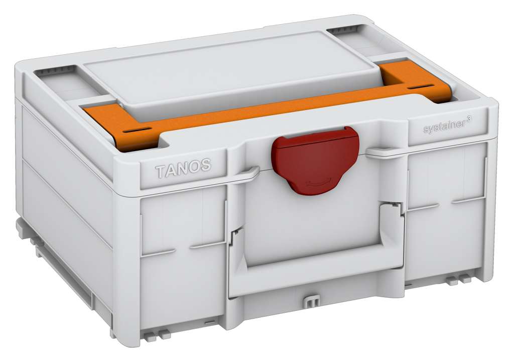 Systainer³ M 187, Light Grey with Deep Orange lid handle and Carmine Red catches