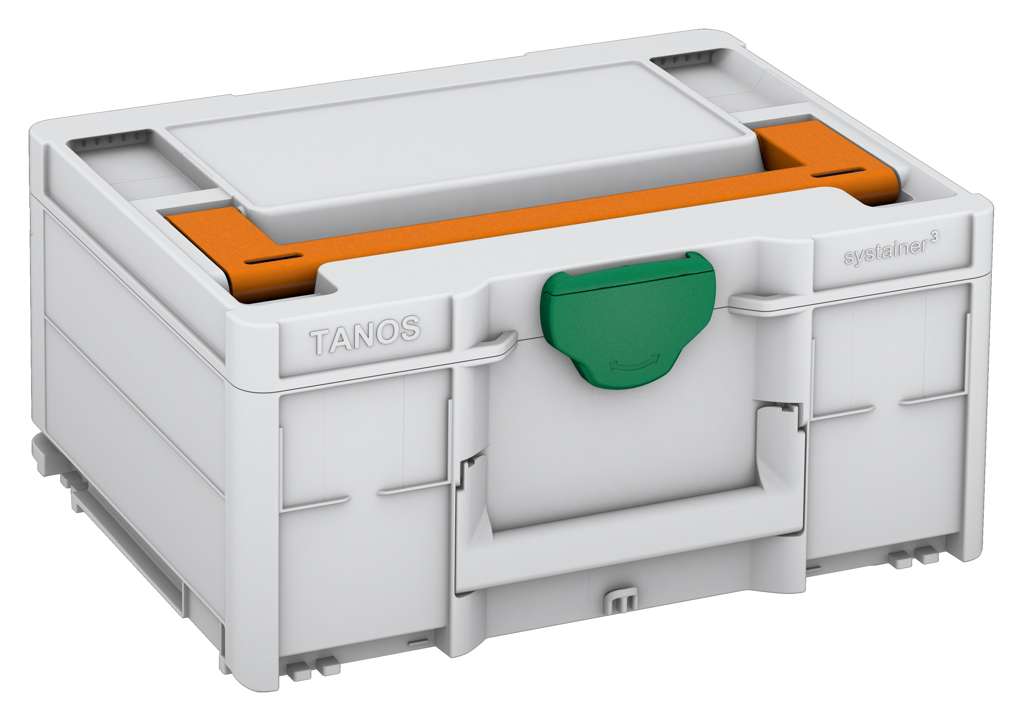 Systainer³ M 187, Light Grey with Deep Orange lid handle and Signal Green catches