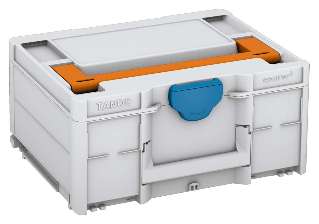 Systainer³ M 187, Light Grey with Deep Orange lid handle and Sky Blue catches