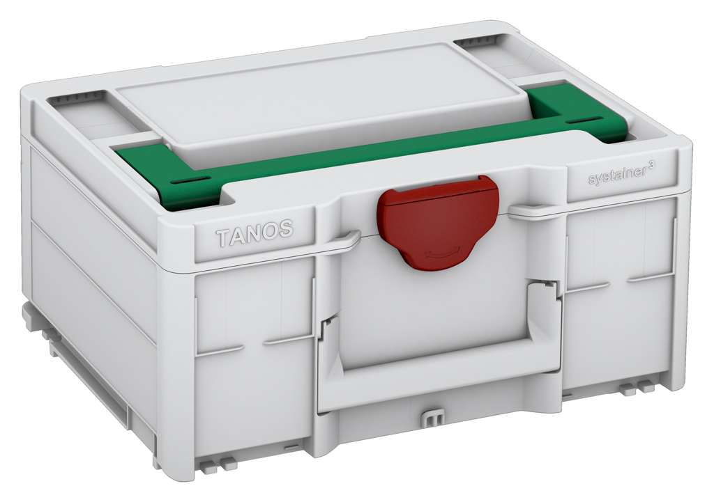 Systainer³ M 187, Light Grey with Signal Green lid handle and Carmine Red catches