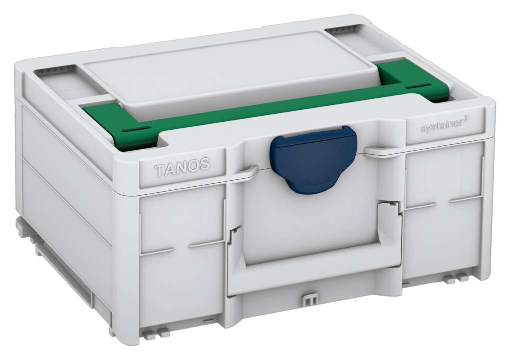 Systainer³ M 187, Light Grey with Signal Green lid handle and Sapphire Blue catches