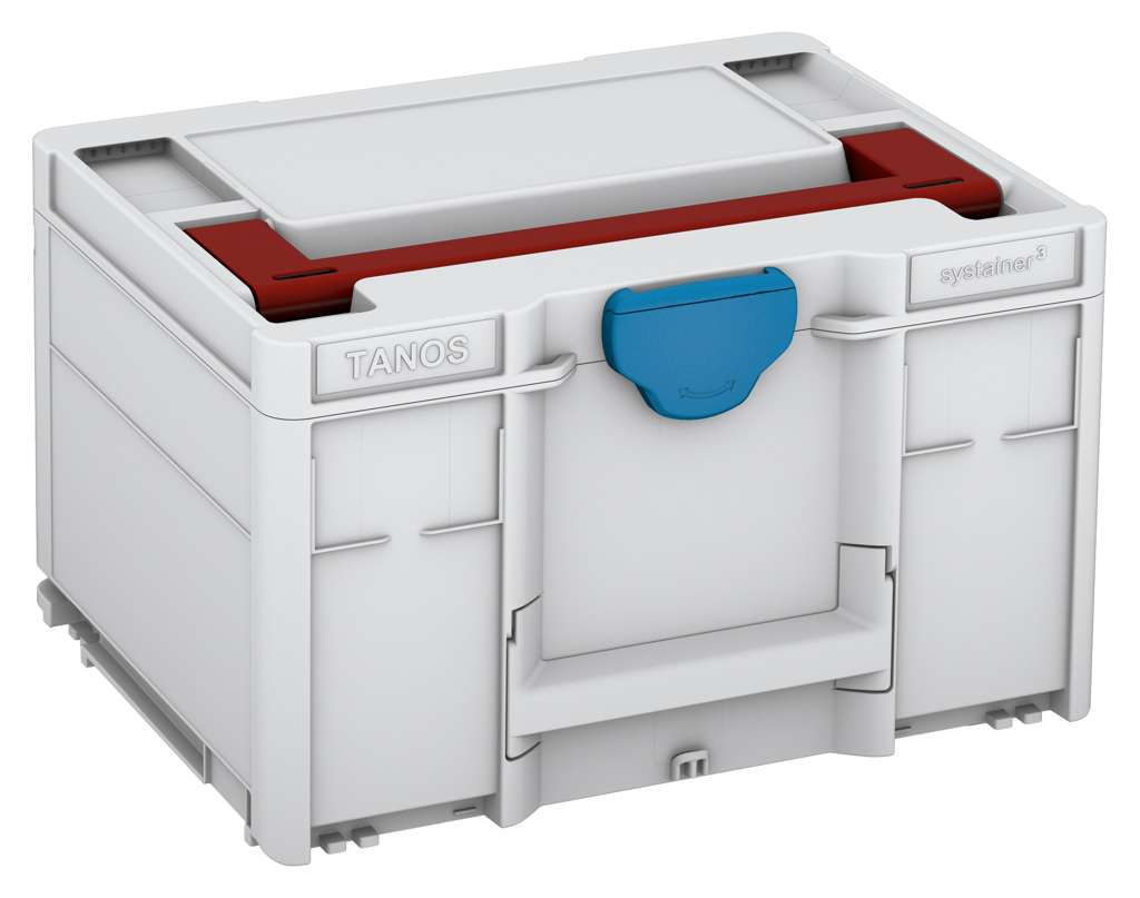 Systainer³ M 237, Light Grey with Carmine Red lid handle and Sky Blue catches
