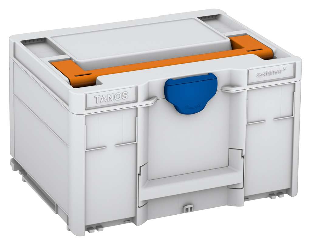Systainer³ M 237, Light Grey with Deep Orange lid handle and Signal Blue catches