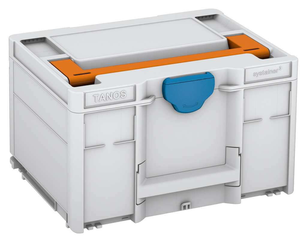 Systainer³ M 237, Light Grey with Deep Orange lid handle and Sky Blue catches