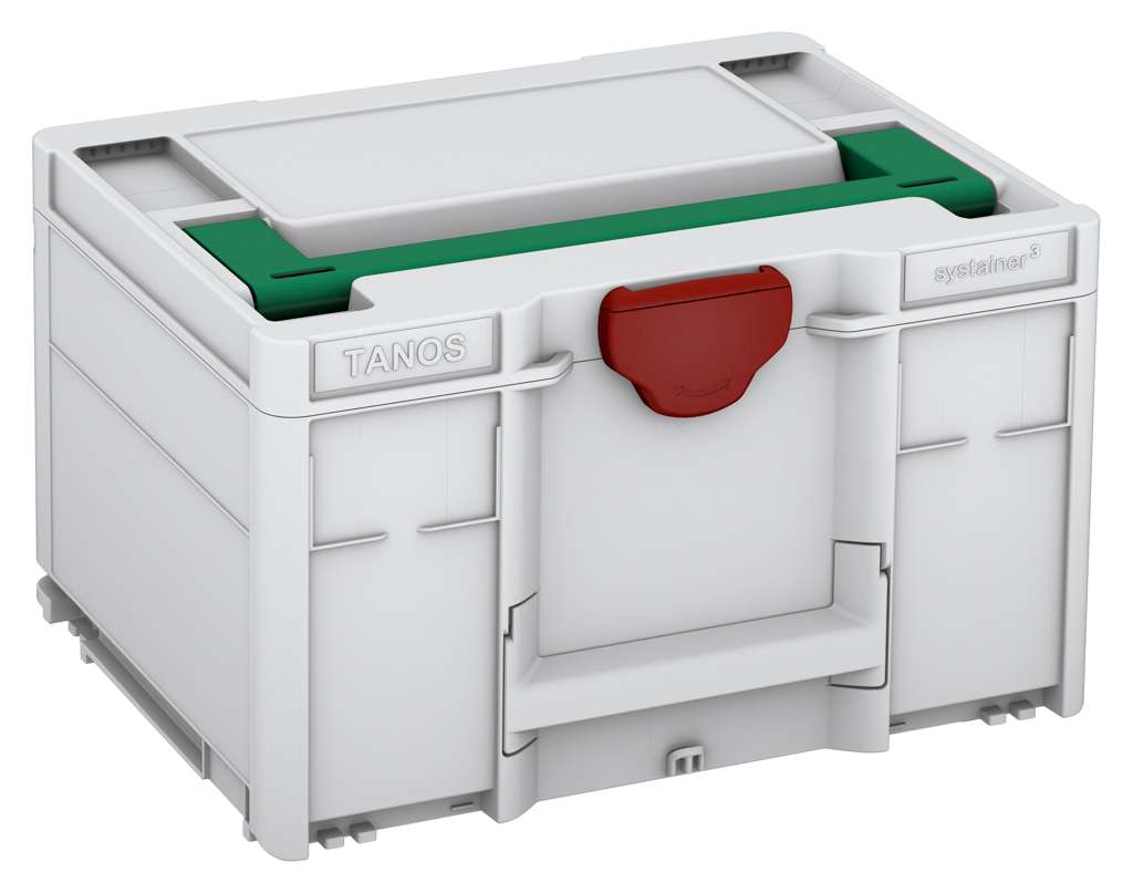 Systainer³ M 237, Light Grey with Signal Green lid handle and Carmine Red catches