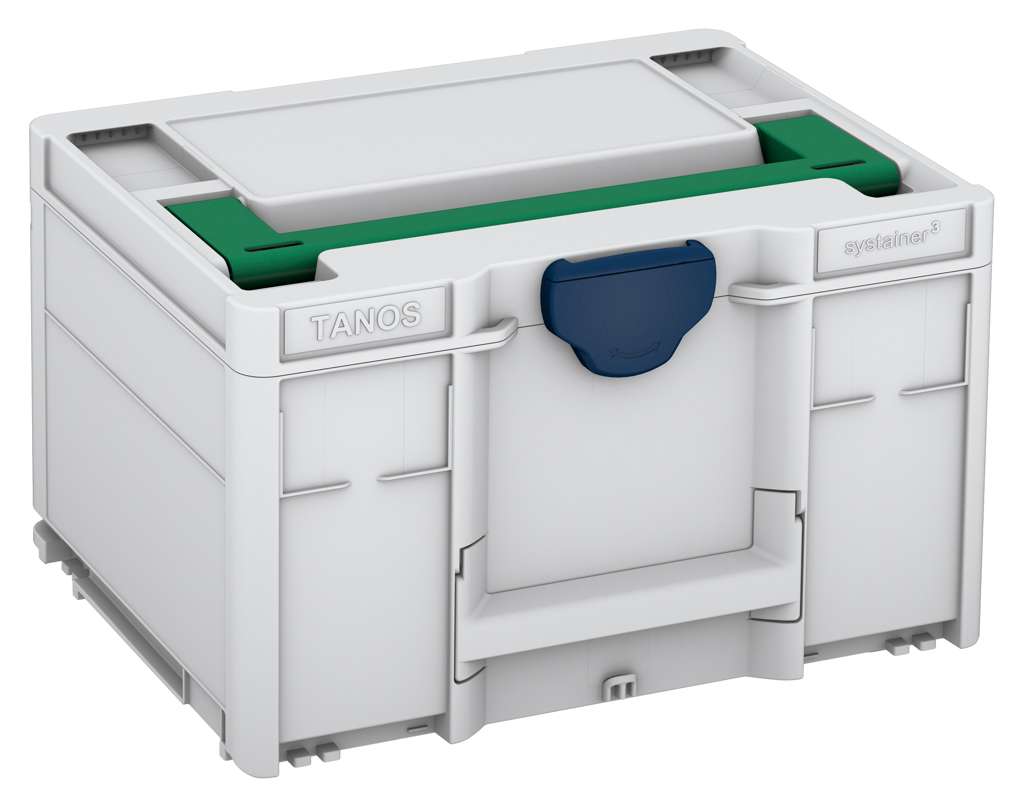Systainer³ M 237, Light Grey with Signal Green lid handle and Sapphire Blue catches