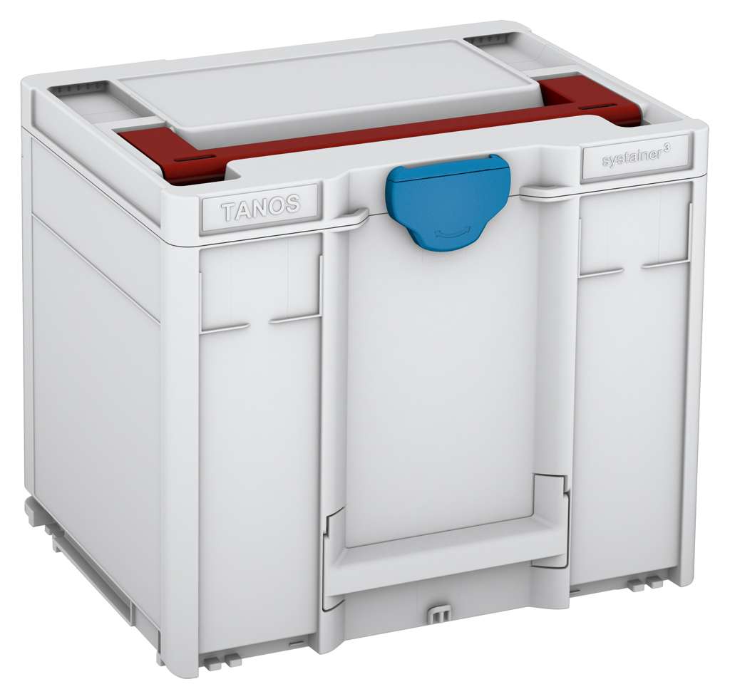 Systainer³ M 337, Light Grey with Carmine Red lid handle and Sky Blue catches