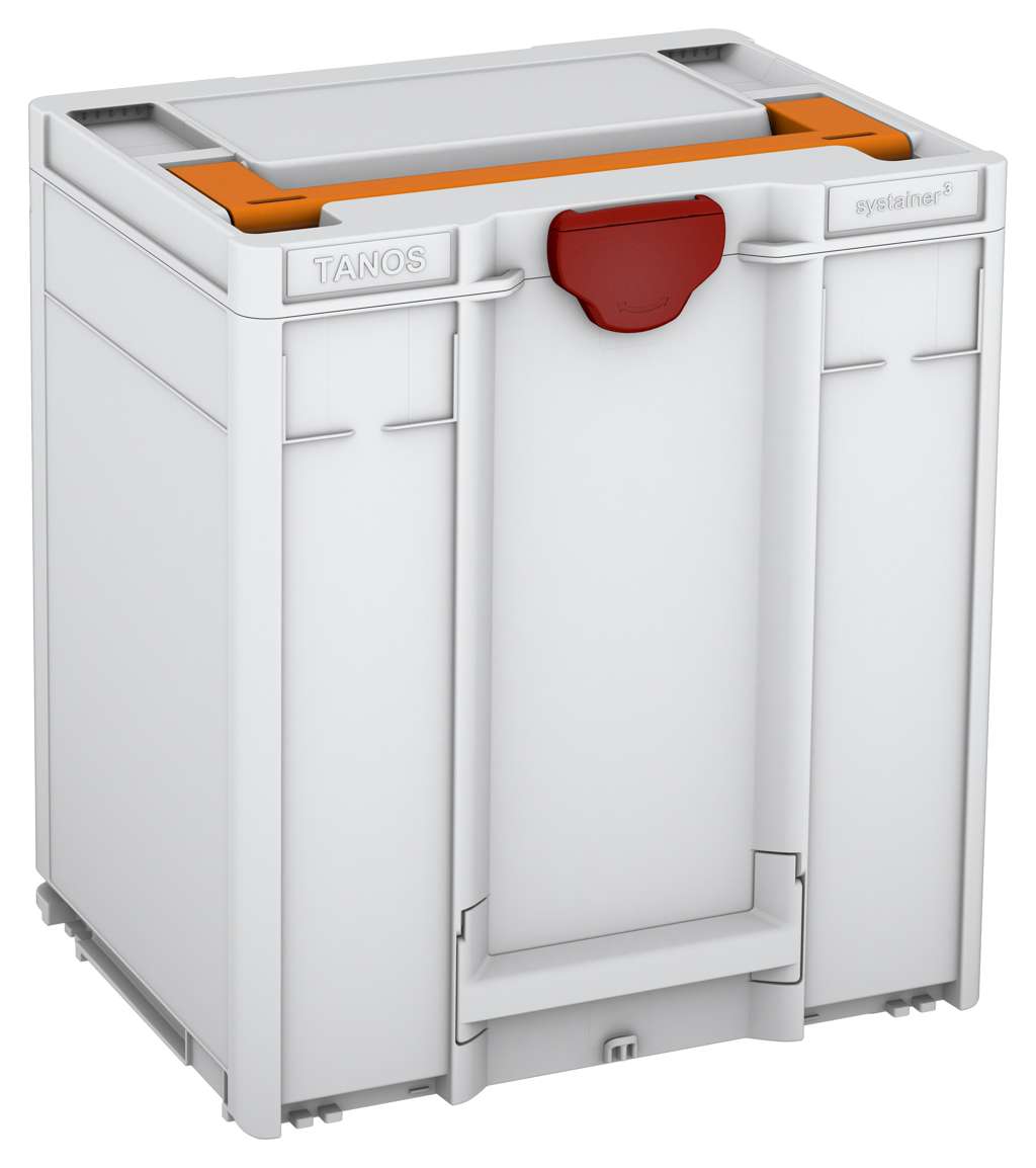 Systainer³ M 437, Light Grey with Deep Orange lid handle and Carmine Red catches