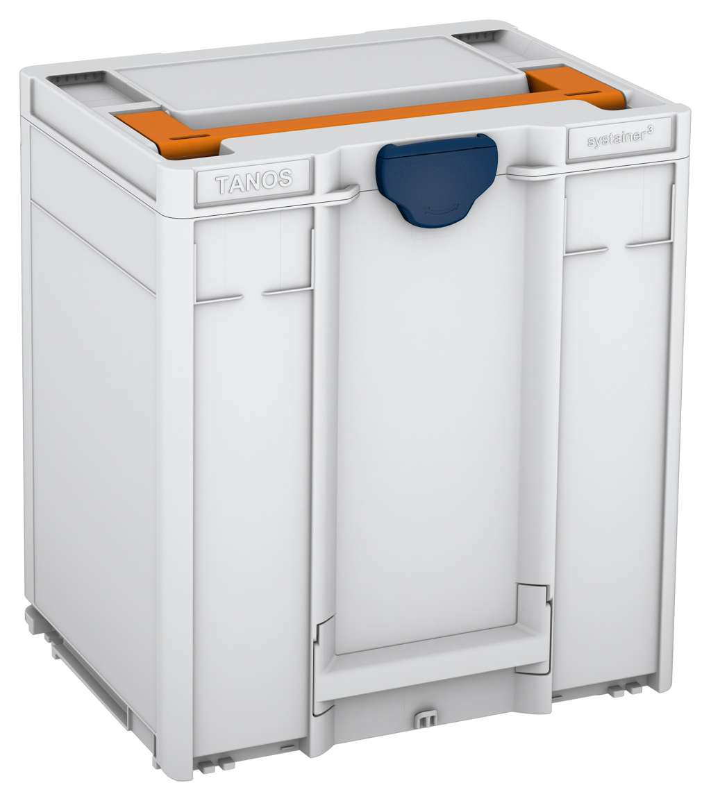 Systainer³ M 437, Light Grey with Deep Orange lid handle and Sapphire Blue catches