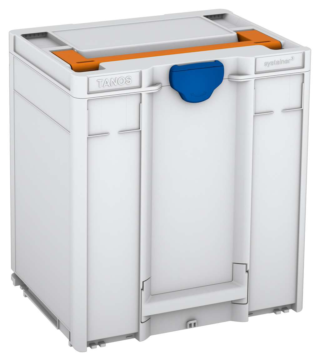 Systainer³ M 437, Light Grey with Deep Orange lid handle and Signal Blue catches