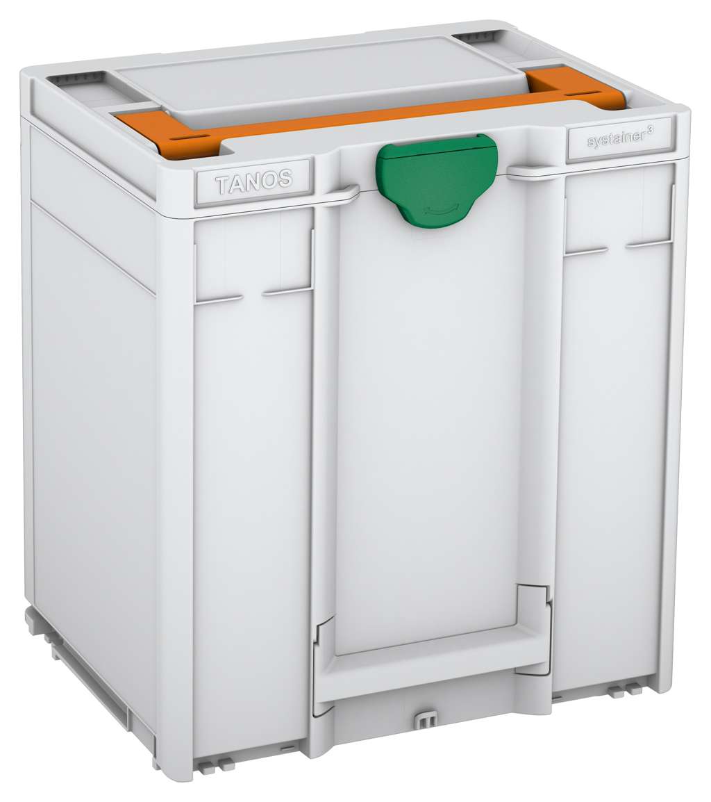 Systainer³ M 437, Light Grey with Deep Orange lid handle and Signal Green catches