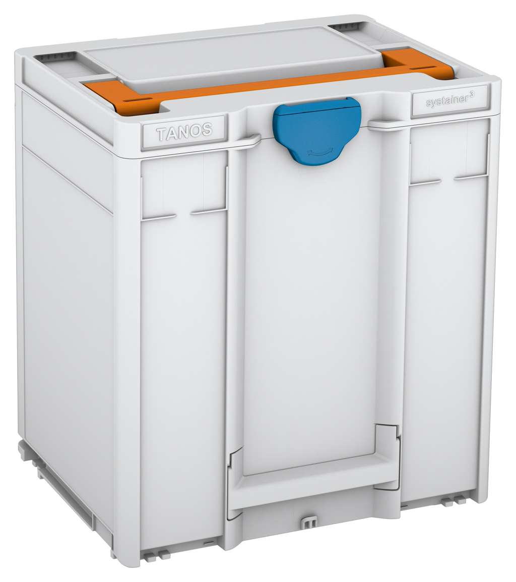 Systainer³ M 437, Light Grey with Deep Orange lid handle and Sky Blue catches