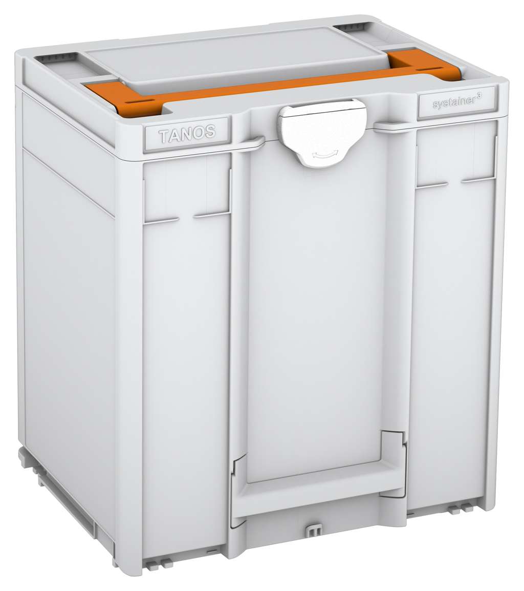 Systainer³ M 437, Light Grey with Deep Orange lid handle and White catches