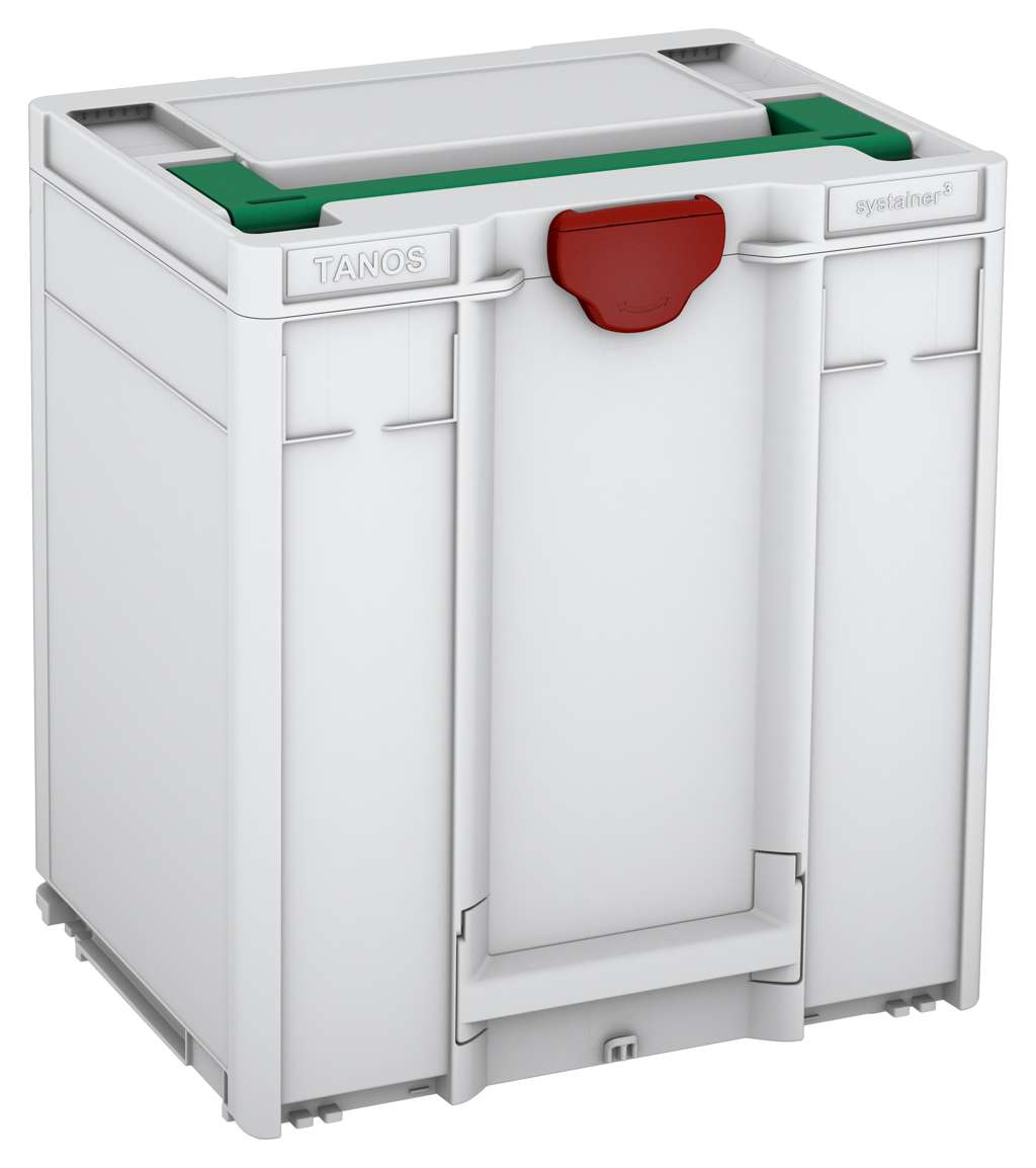 Systainer³ M 437, Light Grey with Signal Green lid handle and Carmine Red catches