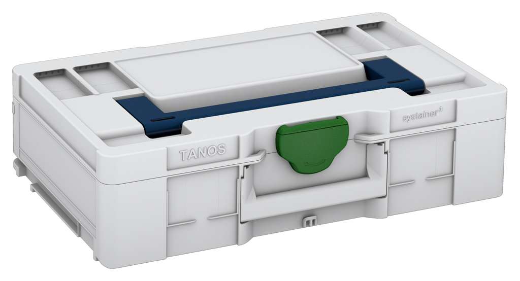 Systainer³ L 137, Light Grey with Sapphire Blue lid handle and Emerald Green catches