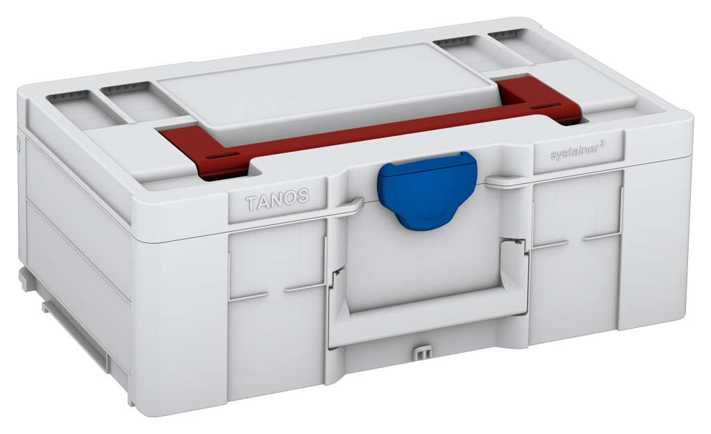 Systainer³ L 187, Light Grey with Carmine Red lid handle and Signal Blue catches