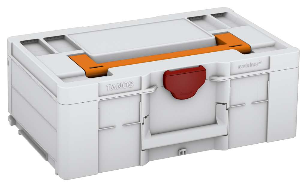 Systainer³ L 187, Light Grey with Deep Orange lid handle and Carmine Red catches