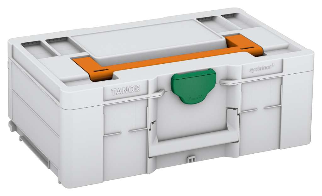 Systainer³ L 187, Light Grey with Deep Orange lid handle and Signal Green catches