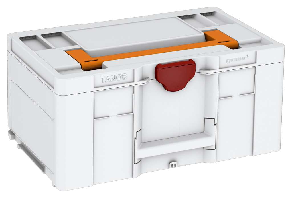Systainer³ L 237, Light Grey with Deep Orange lid handle and Carmine Red catches