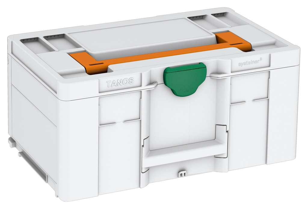 Systainer³ L 237, Light Grey with Deep Orange lid handle and Signal Green catches