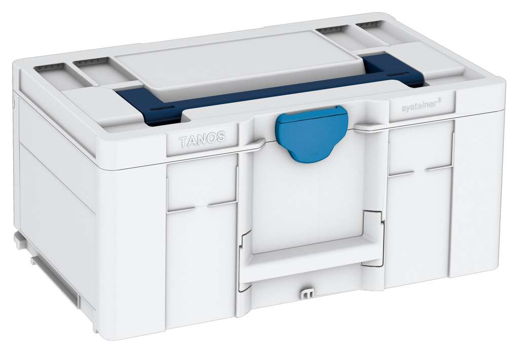 Systainer³ L 237, Light Grey with Sapphire Blue lid handle and Sky Blue catches