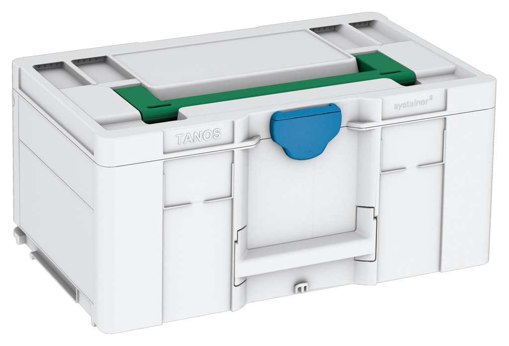 Systainer³ L 237, Light Grey with Signal Green lid handle and Sky Blue catches