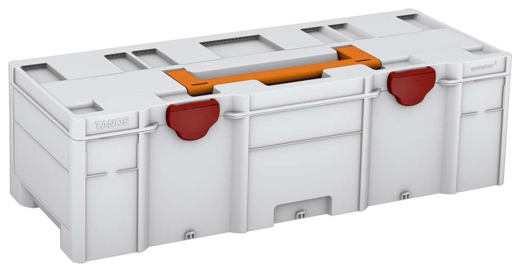 Systainer³ XXL 237, Light Grey with Deep Orange lid handle and Carmine Red catches