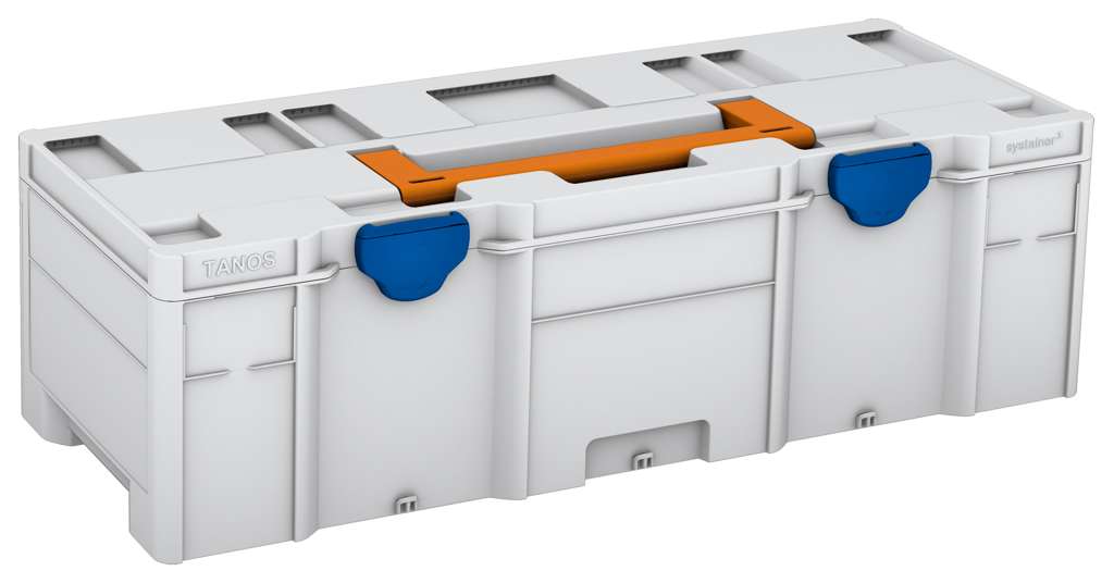 Systainer³ XXL 237, Light Grey with Deep Orange lid handle and Signal Blue catches