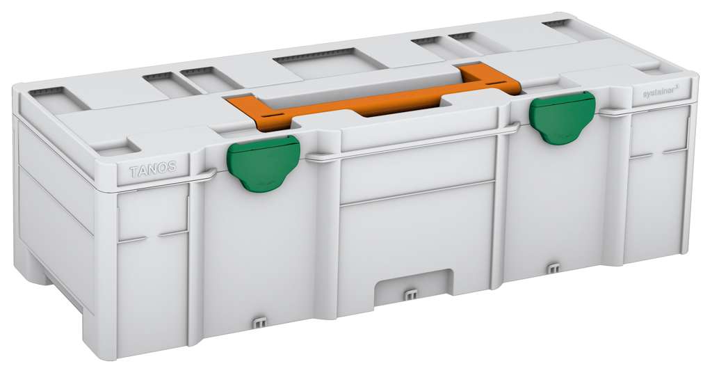 Systainer³ XXL 237, Light Grey with Deep Orange lid handle and Signal Green catches