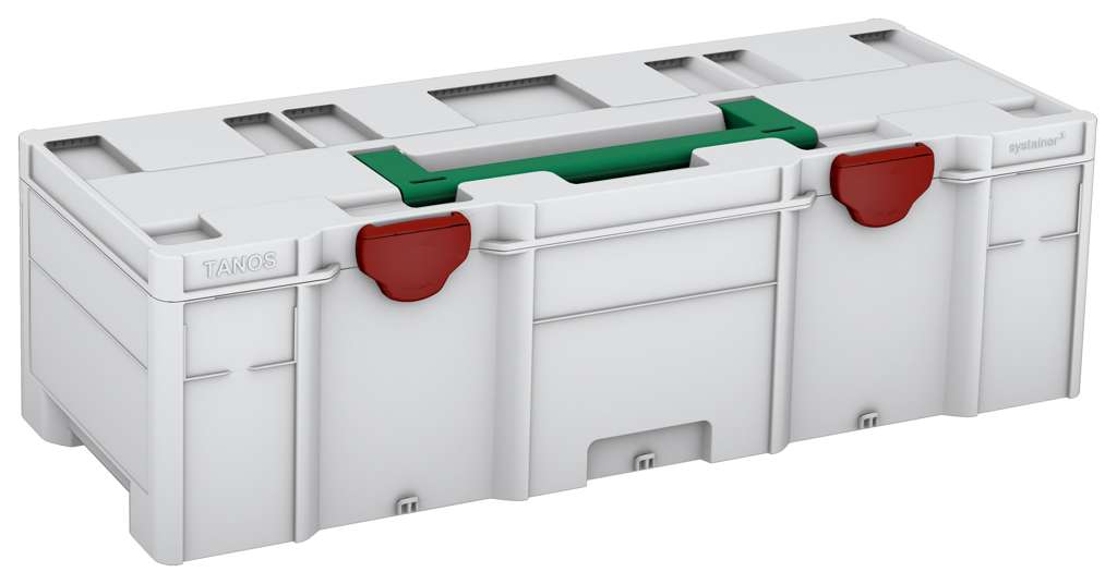 Systainer³ XXL 237, Light Grey with Signal Green lid handle and Carmine Red catches