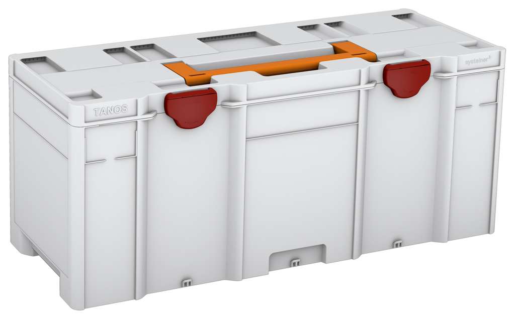 Systainer³ XXL 337, Light Grey with Deep Orange lid handle and Carmine Red catches