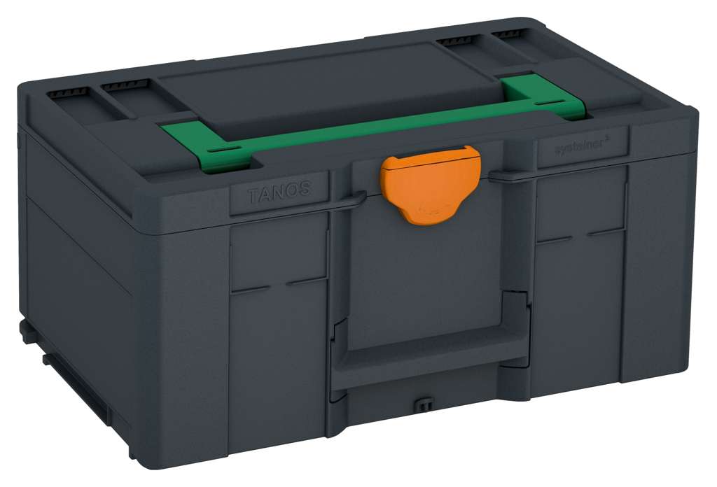 Systainer³ L 237, Anthracite with Signal Green lid handle and Deep Orange catches