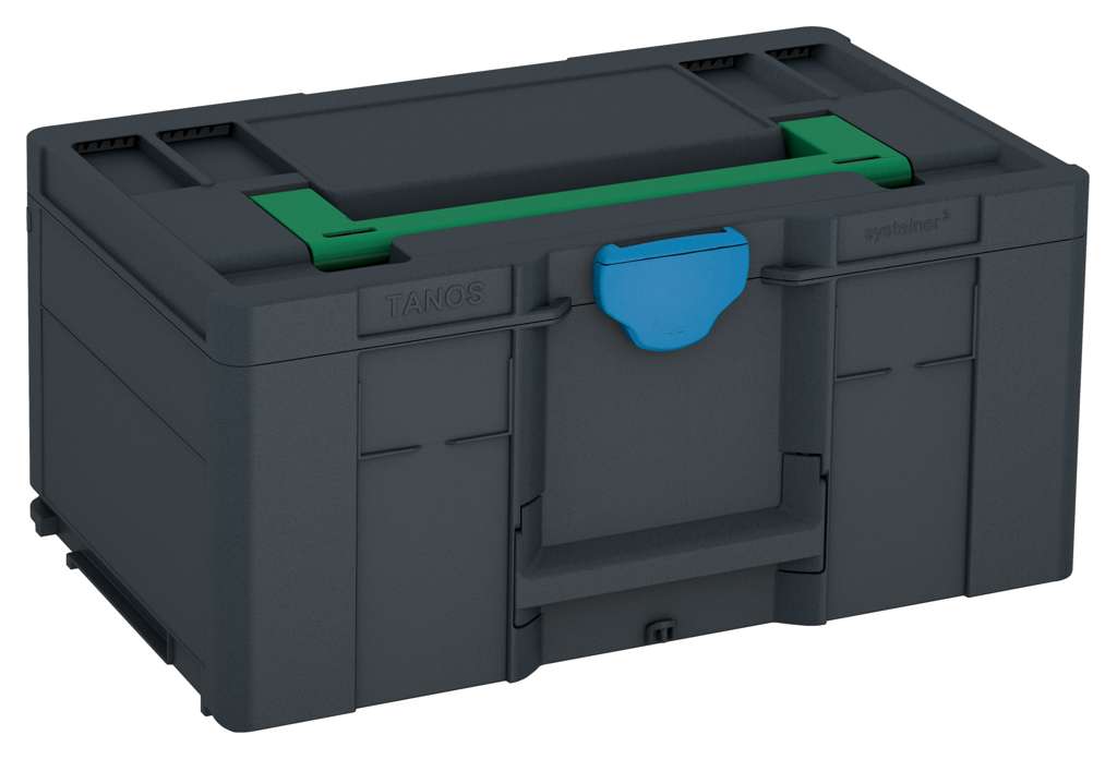 Systainer³ L 237, Anthracite with Signal Green lid handle and Sky Blue catches