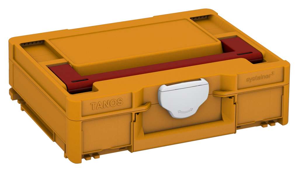 Systainer³ M 112, Daffodil Yellow with Carmine Red lid handle and Light Grey catches