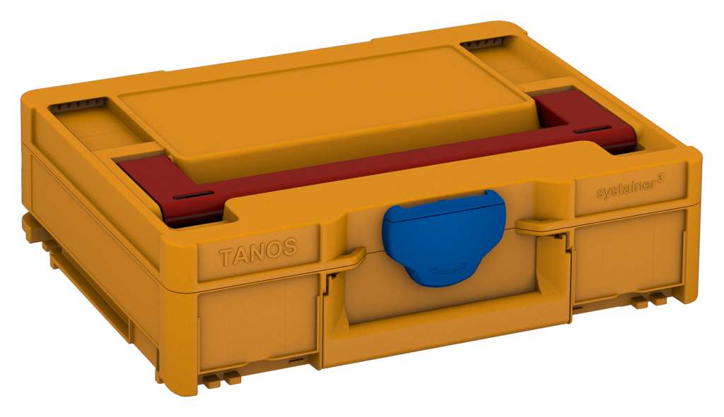 Systainer³ M 112, Daffodil Yellow with Carmine Red lid handle and Signal Blue catches