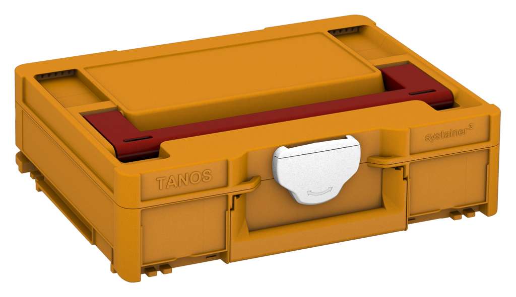 Systainer³ M 112, Daffodil Yellow with Carmine Red lid handle and White catches