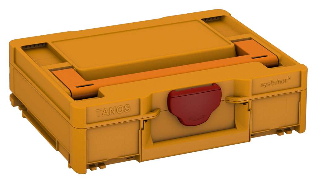 Systainer³ M 112, Daffodil Yellow with Deep Orange lid handle and Carmine Red catches