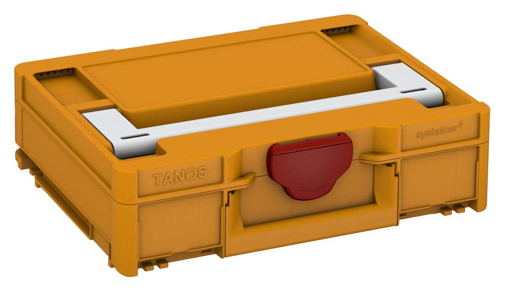 Systainer³ M 112, Daffodil Yellow with Light Grey lid handle and Carmine Red catches