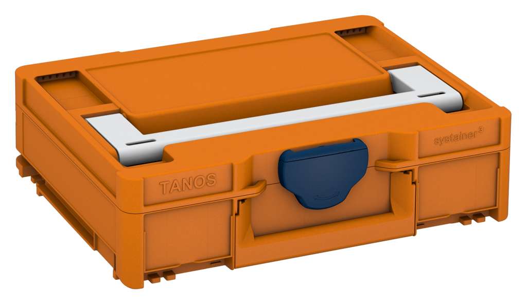 Systainer³ M 112, Deep Orange with Light Grey lid handle and Sapphire Blue catches