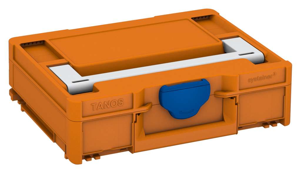 Systainer³ M 112, Deep Orange with Light Grey lid handle and Signal Blue catches