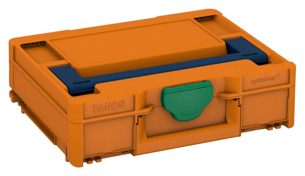 Systainer³ M 112, Deep Orange with Sapphire Blue lid handle and Signal Green catches